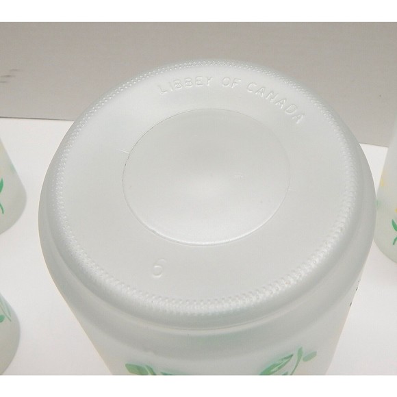 Libbey of Canada Frosted Beverage Carafe 6 Glasses Yellow Flower Telaflora 1985 - Picture 10 of 12